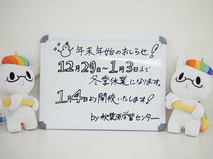 【秋葉原】冬季休業について